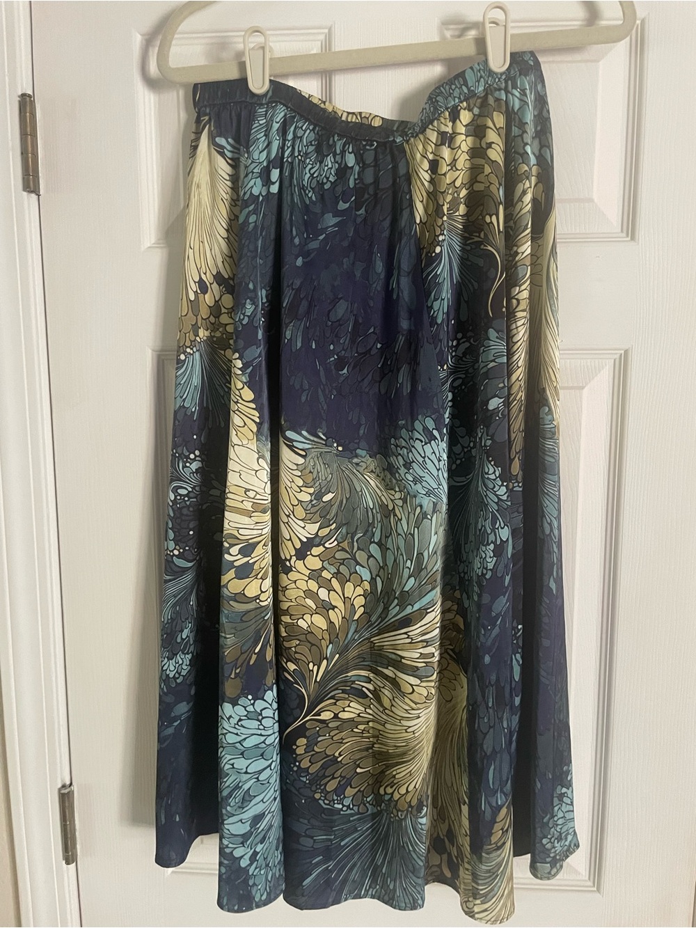 Adrianna Papell Navy, Teal and Gold A-Line Maxi Skirt